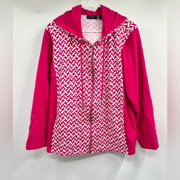 Susan Graver Jackets & Blazers - Susan Graver Weekend Pink Geometric Zip Front Hoodie Casual Jacket Size XL